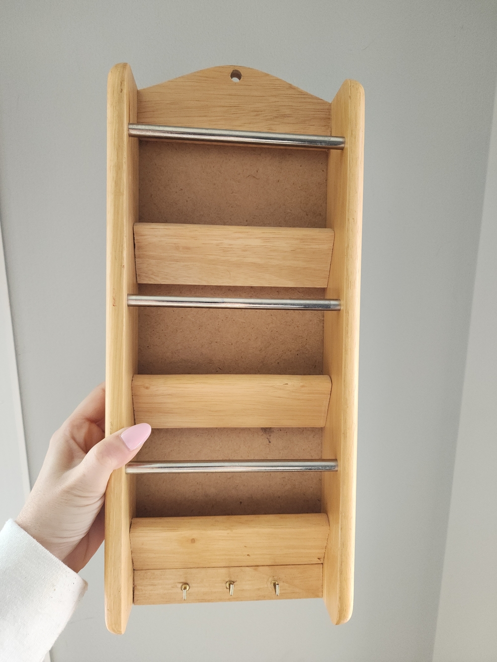 Wooden Wall Organizer Shelf with Key Hooks - Natural